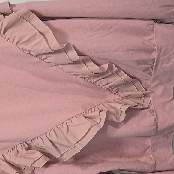 Simplee Dropshoulder Ruffled Sleeve Sweatshirt Casual Oversized Pink Pullover S - Picture 4 of 12